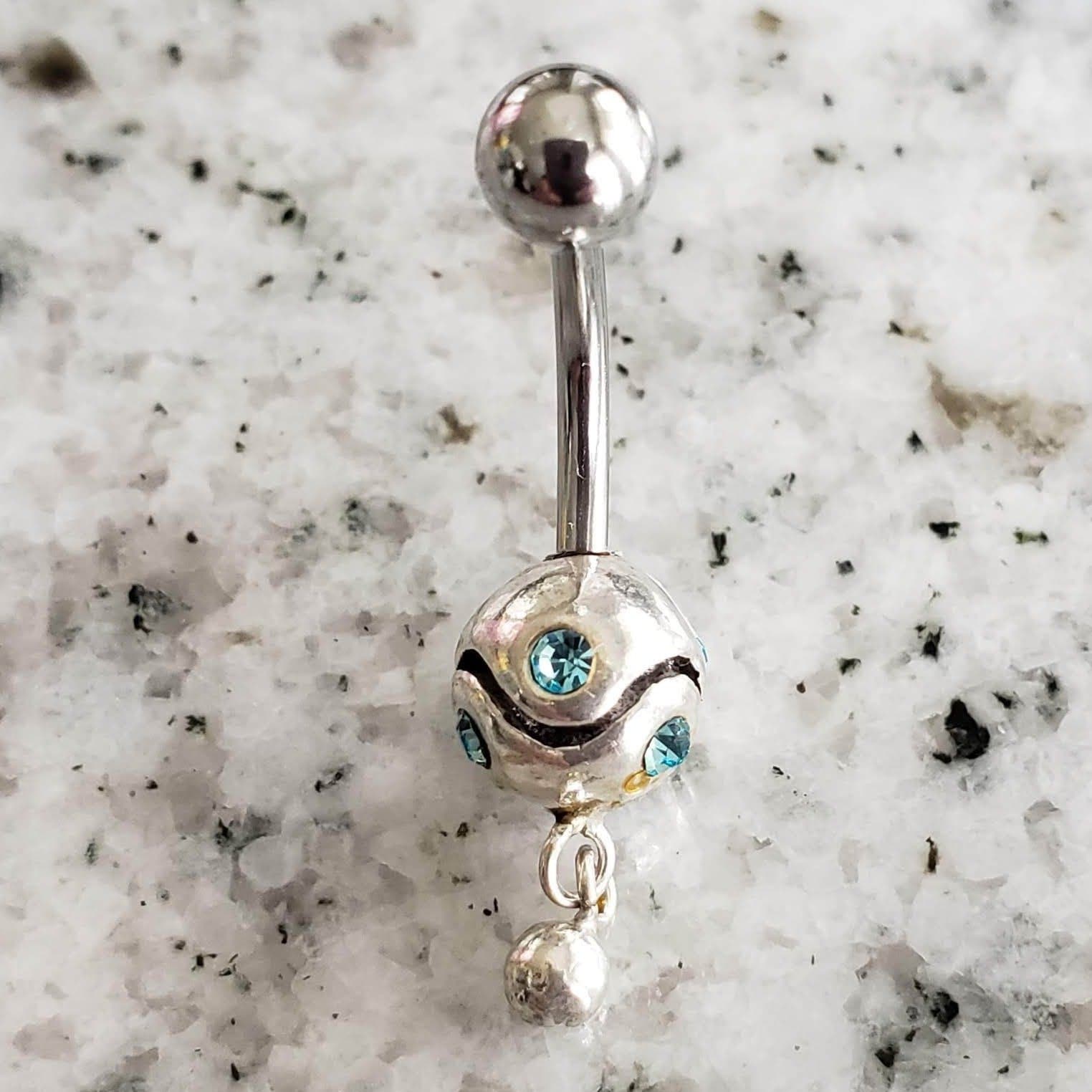 Dangle Belly Ring | Surgical Steel and 925 Silver | Aquamarine Crystal