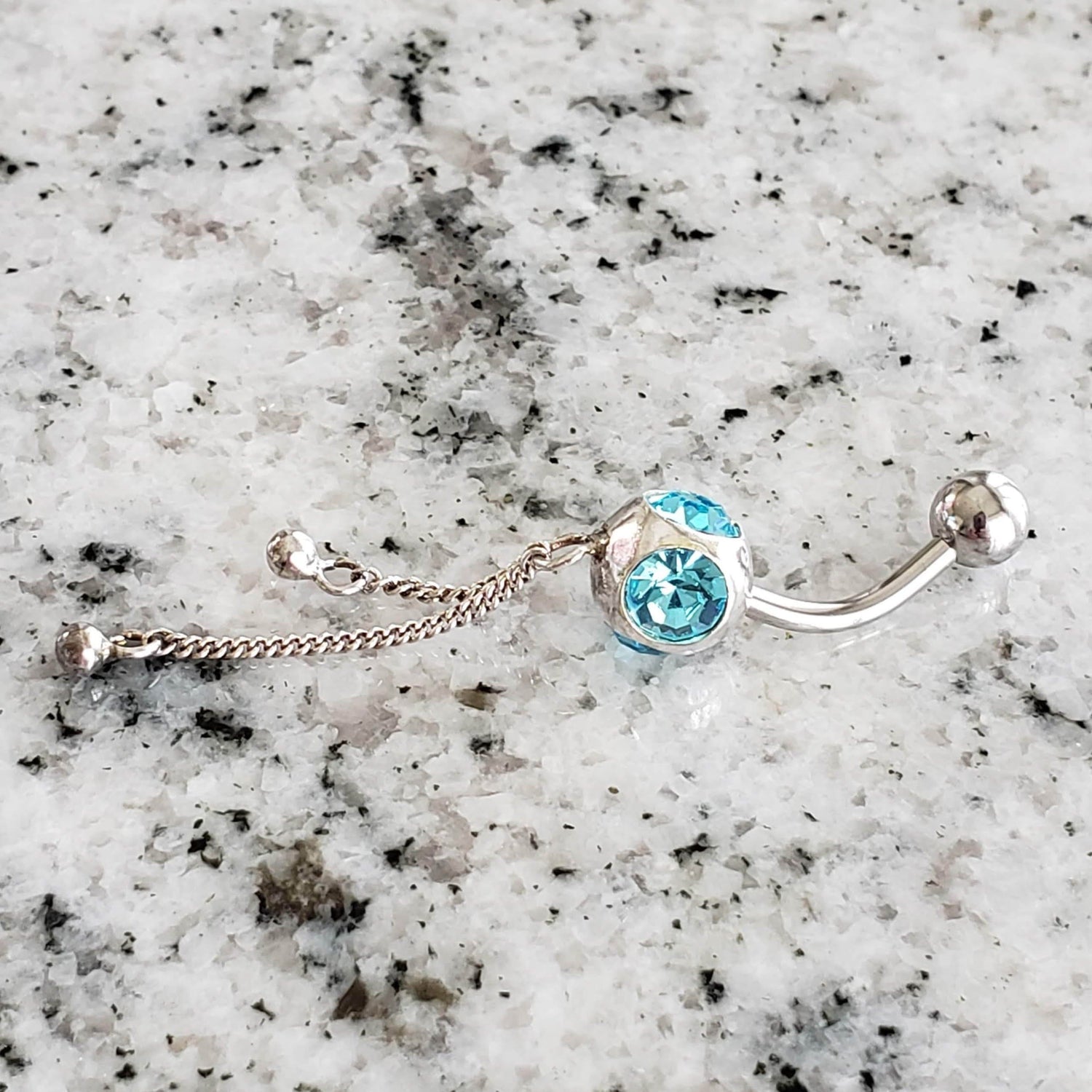 Dangle Belly Ring | Surgical Steel and 925 Silver | Aquamarine Crystal | Canagem.com