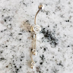 Dangle Belly Ring | Surgical Steel and 925 Silver | White Sapphire Crystal