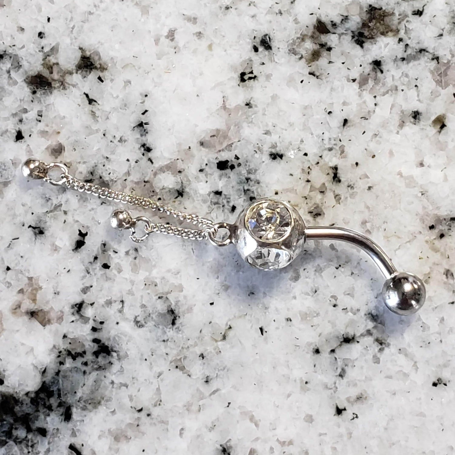 Dangle Belly Ring | Surgical Steel and 925 Silver | White Sapphire Crystal | Canagem.com