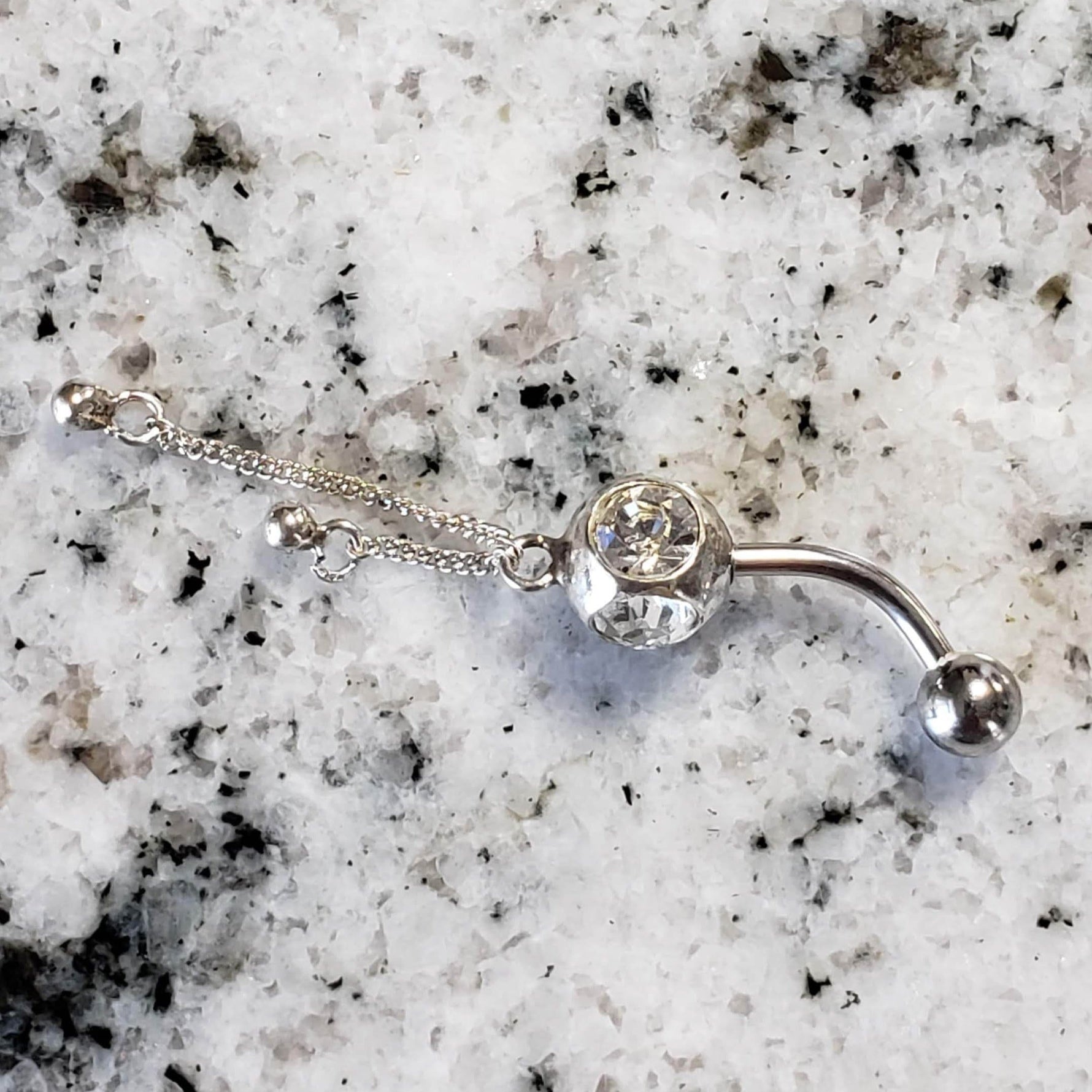 Dangle Belly Ring | Surgical Steel and 925 Silver | White Sapphire Crystal