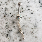 Dangle Belly Ring | Surgical Steel and 925 Silver | with Aquamarine Crystal