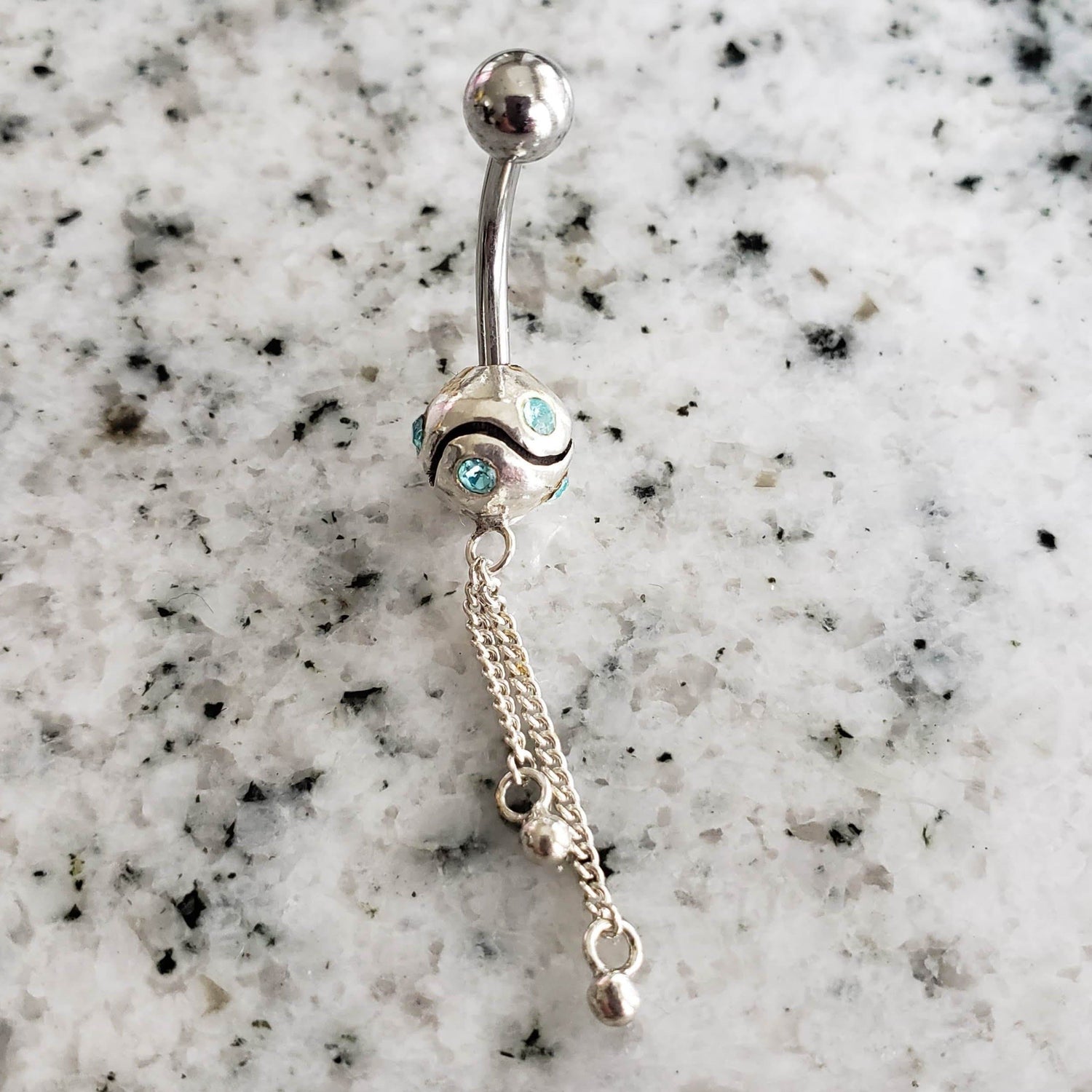 Dangle Belly Ring | Surgical Steel and 925 Silver | with Aquamarine Crystal | Canagem.com