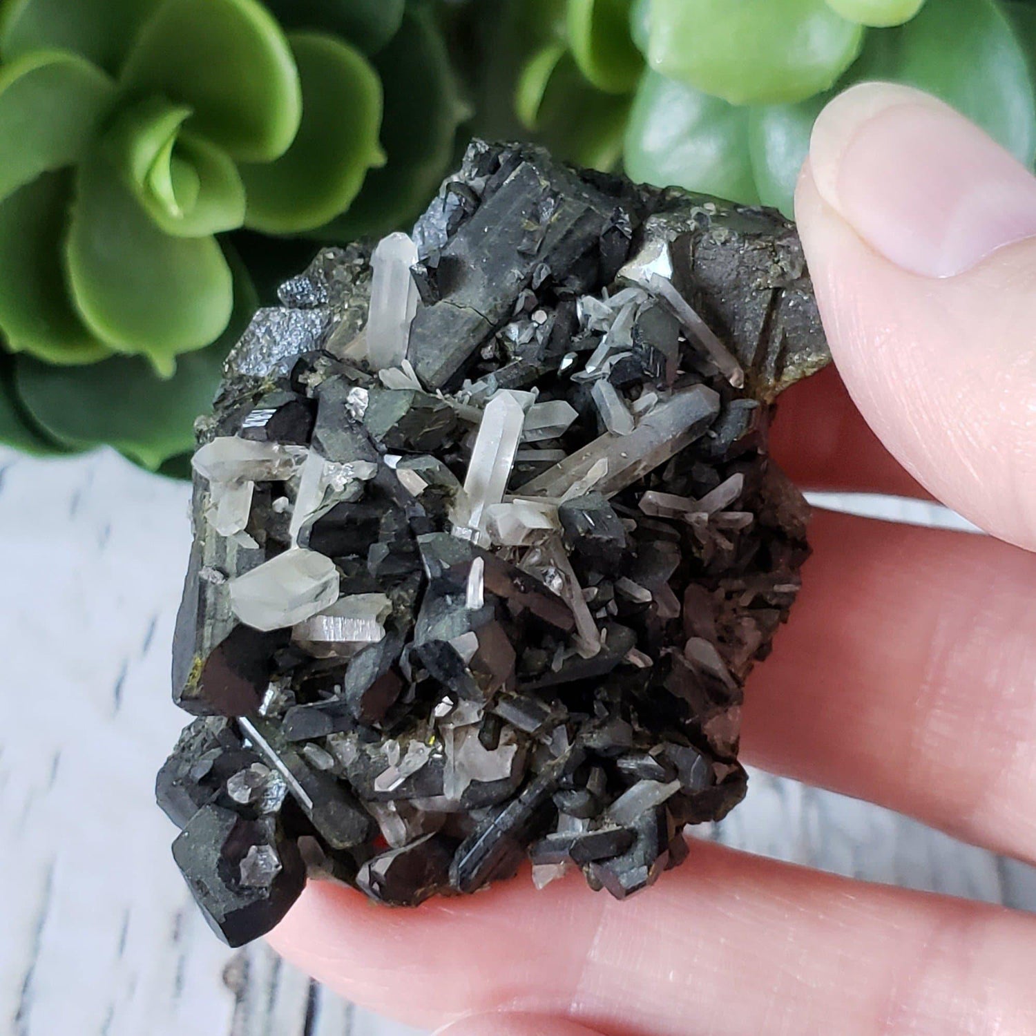 Epidote Crystals and Quartz Points Cluster| 48.5 gr | Alaska | Canagem.com