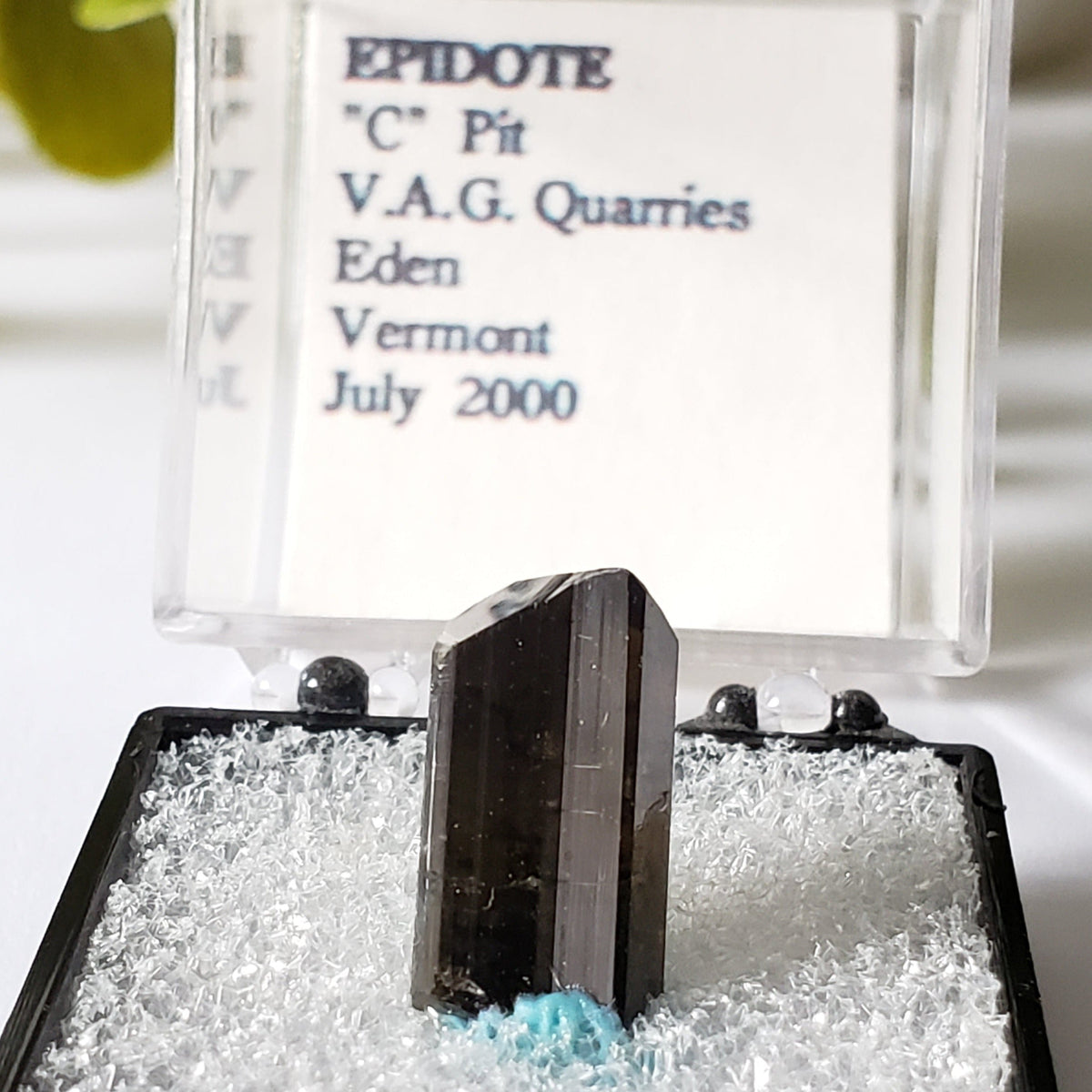 Epidote Crystal | Dark Green | Perky Box Thumbnail Specimen | Eden Mills, Vermont, United States