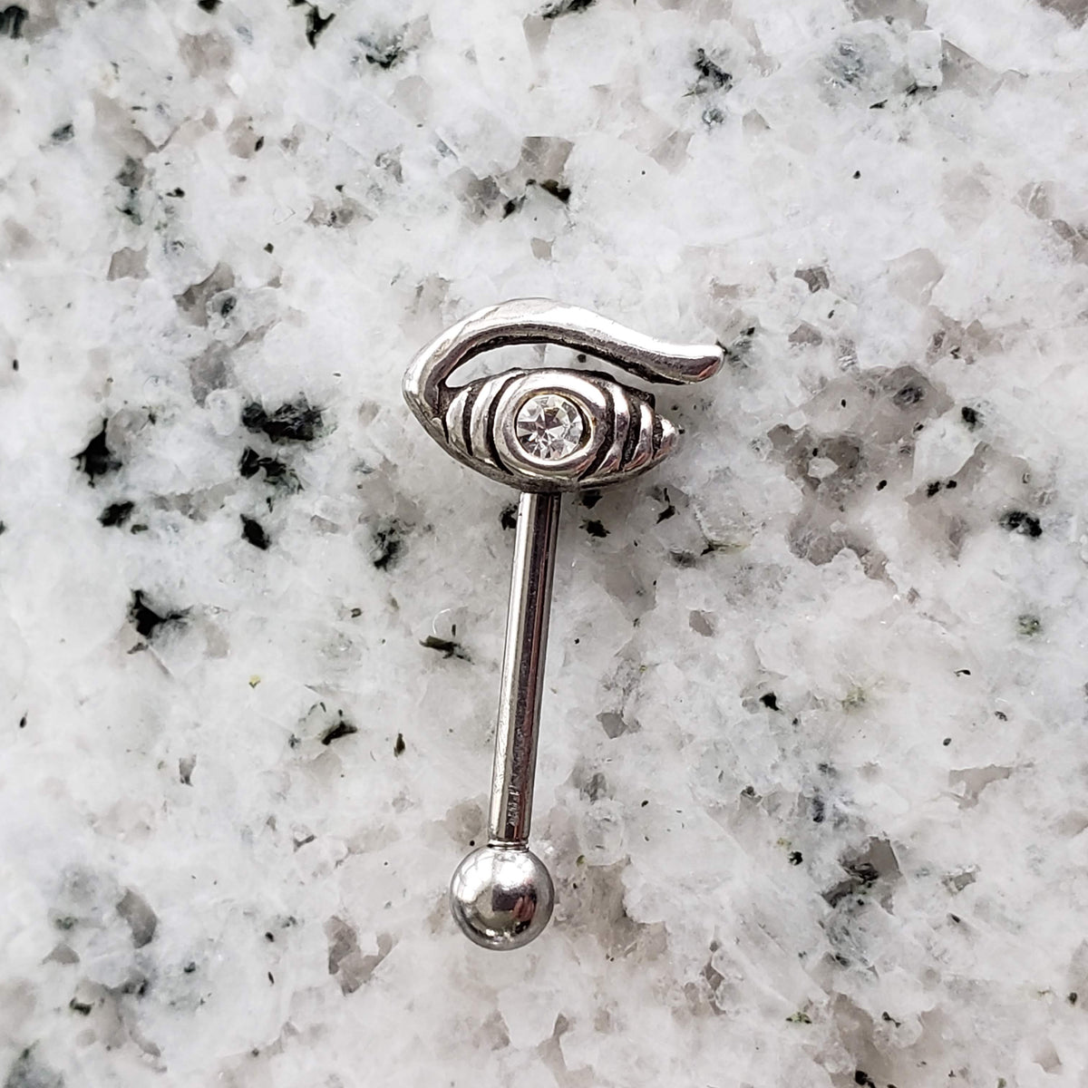 Eyebrow Barbell | Surgical Steel and 925 Silver | White Sapphire Crystal