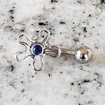 Flower Belly Ring | Surgical Steel and 925 Silver | Sapphire Crystal