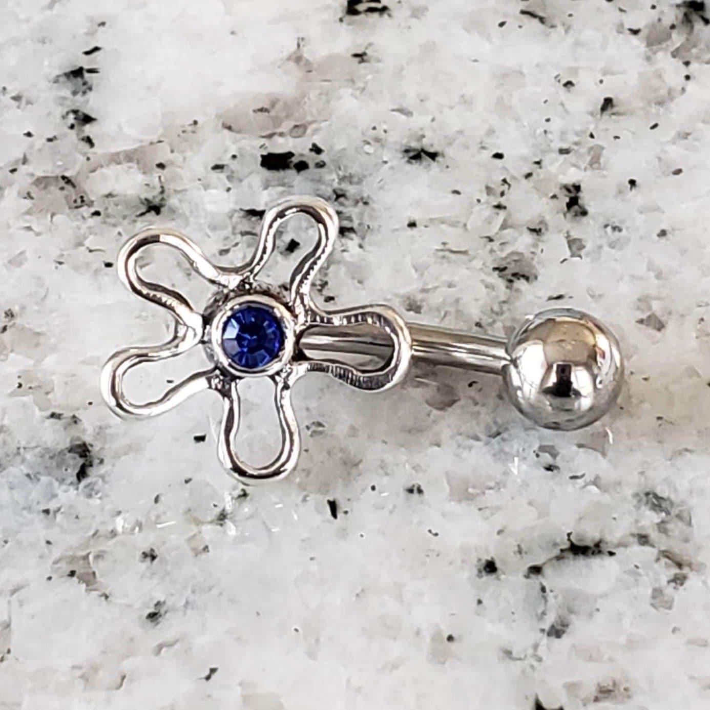 Flower Belly Ring | Surgical Steel and 925 Silver | Sapphire Crystal | Canagem.com