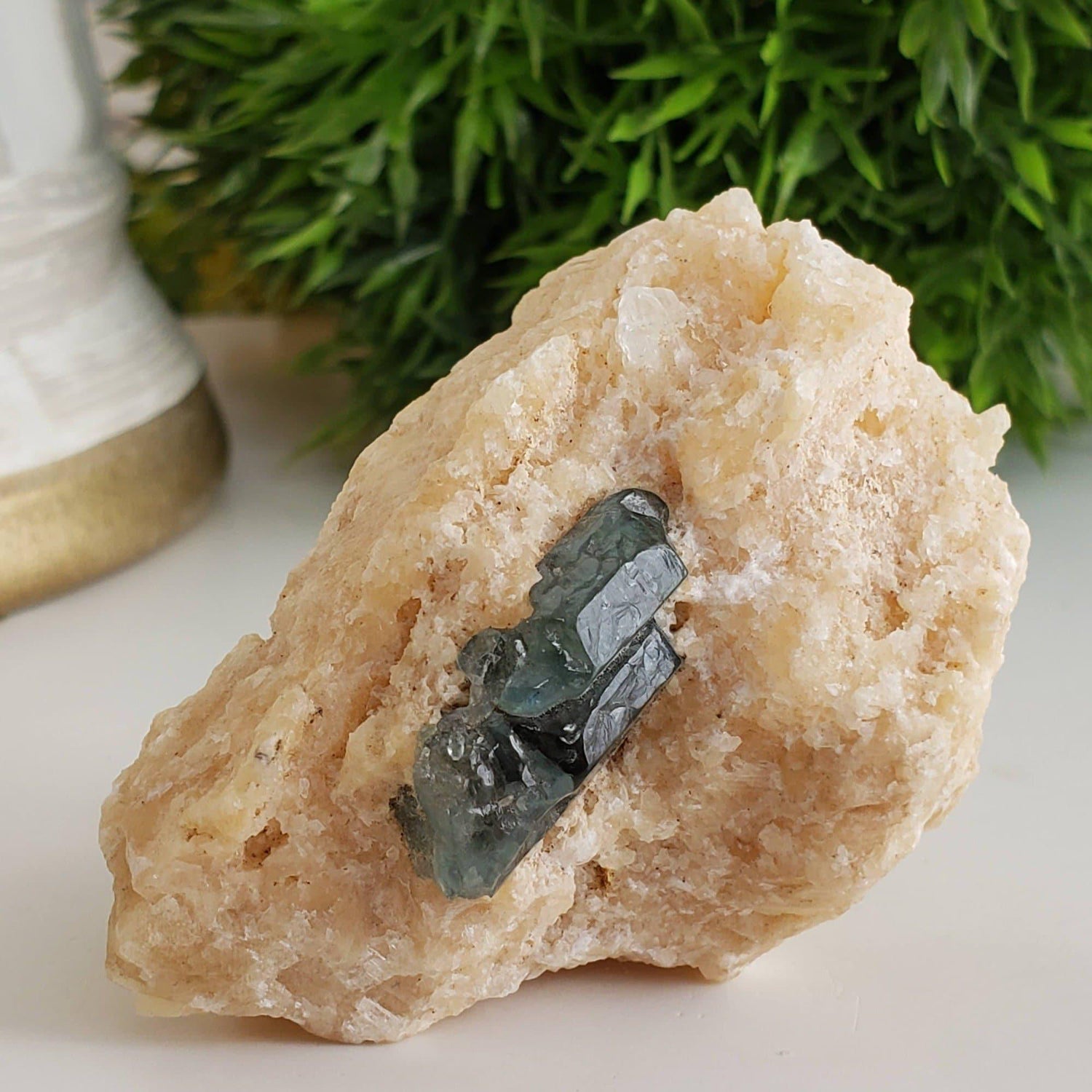 Fluorapatite Crystal on Calcite matrix | 76 gr | Mineral | Russia