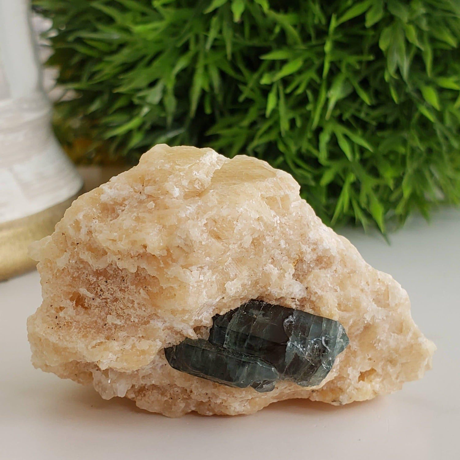 Fluorapatite Crystal on Calcite matrix | 76 gr | Mineral | Russia