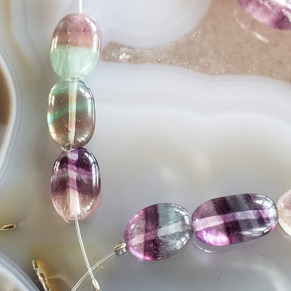 Fluorite Gemstone Beads | 41 cm, 16 inch Strand | Oval | Multicolor | Canagem.com