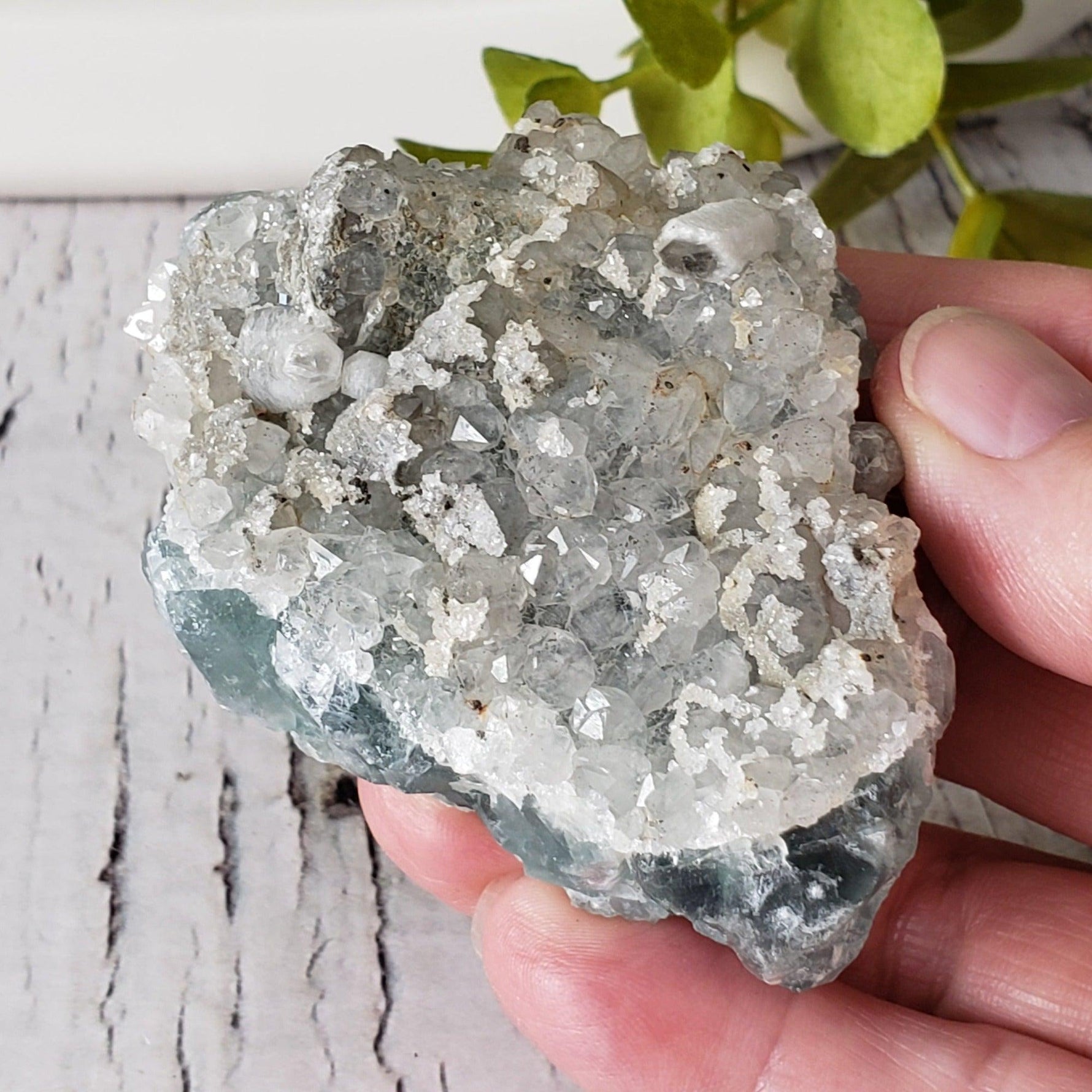 Gray Calcite on Green Crystal Matrix Cluster | 153.7 gr | Morocco