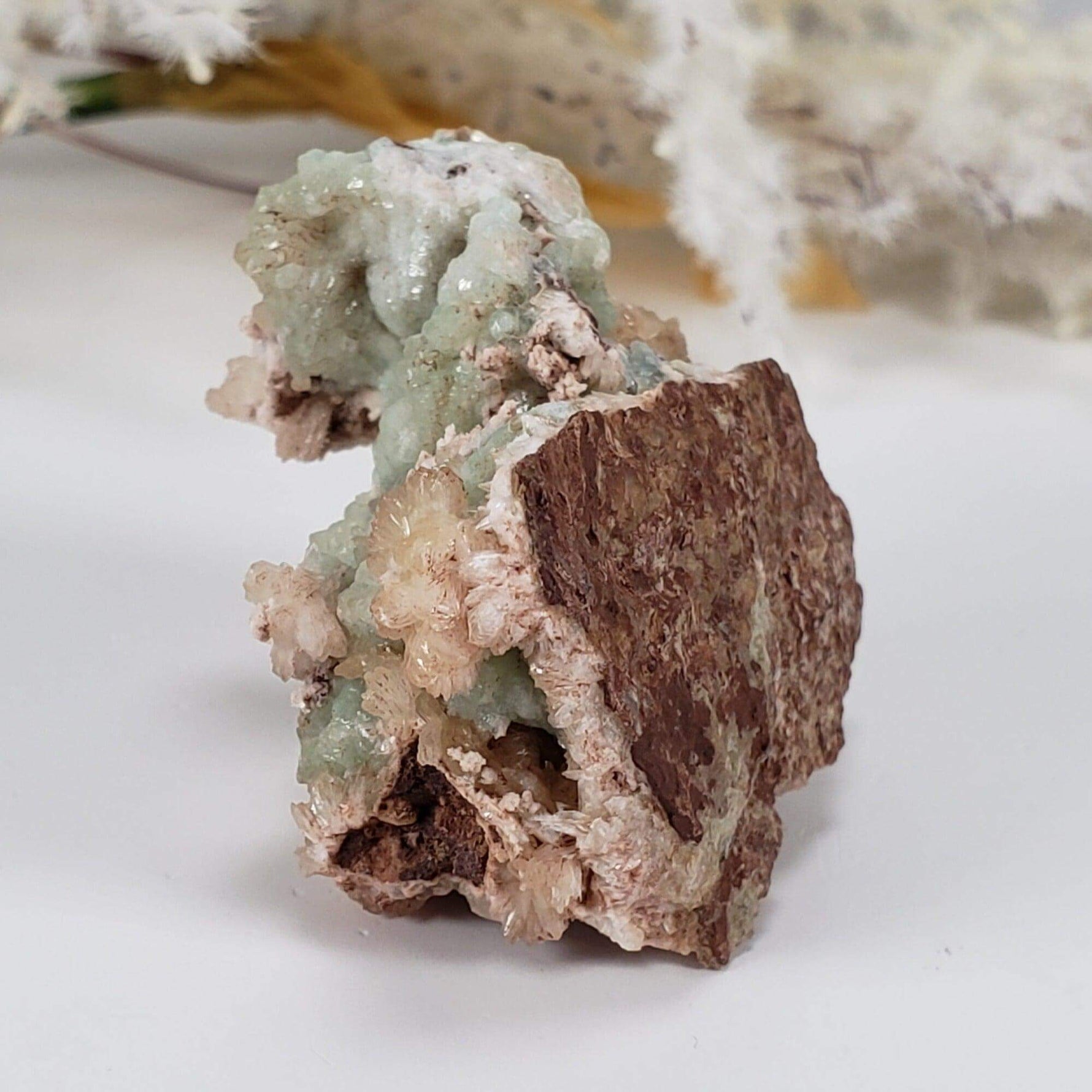 Green Apophyllite and Pink Stilbite Crystal | 35.2 gr | Cape D'Or, Nova Scotia