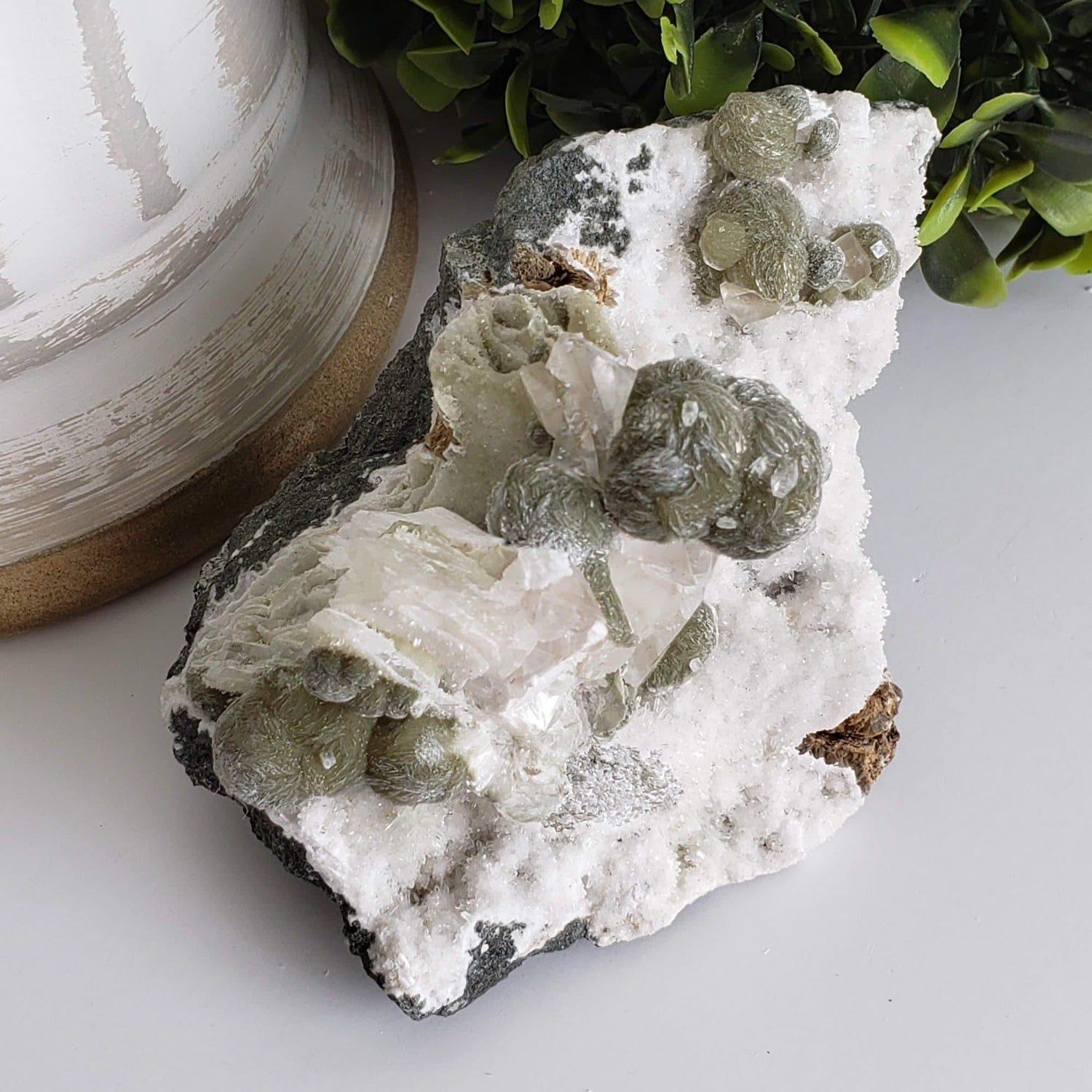   Gyrolite with Calcite on Quartz Matrix | 240 gr | Dindoshi, India 