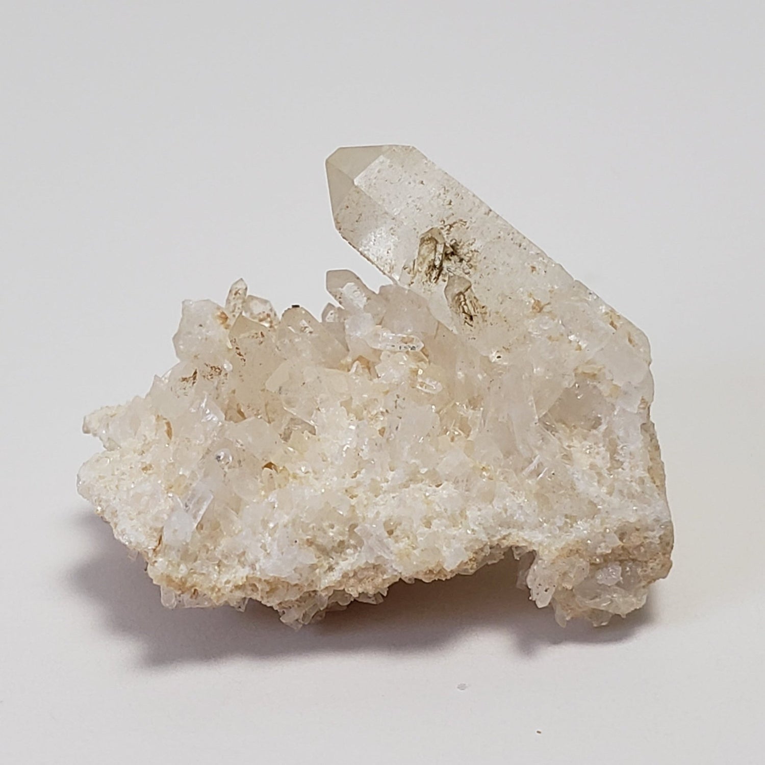 Hydroxylherderite on Quartz Points | Perky Box Thumbnail Specimen | Bennett Quarry, Buckfield Maine, USA