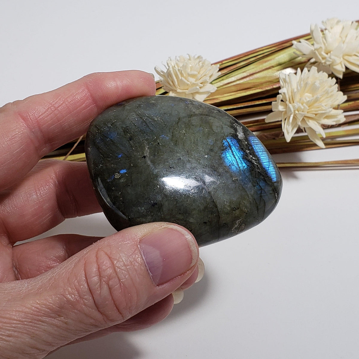  Labradorite | Polished Palm Stone | 115 gr | Natural Gray Rainbow | Tumbled Crystal 