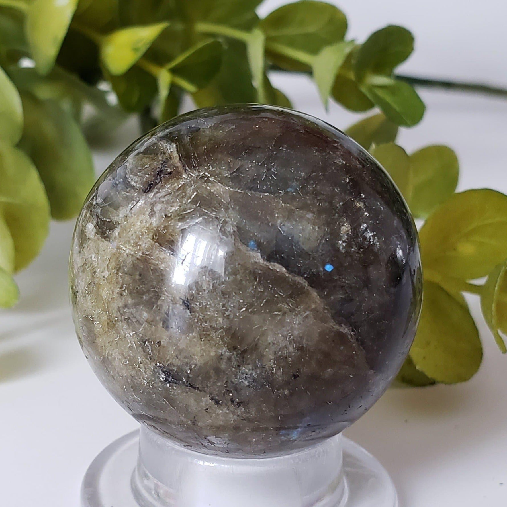 Labradorite Sphere | Natural Gray Rainbow | 40 mm, 1.6 in | 93 grams