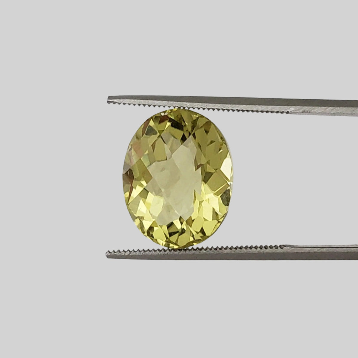  Lemon Quartz | Oval Checkerboard Cut | Greenish Yellow | 14x12mm 9.9ct 