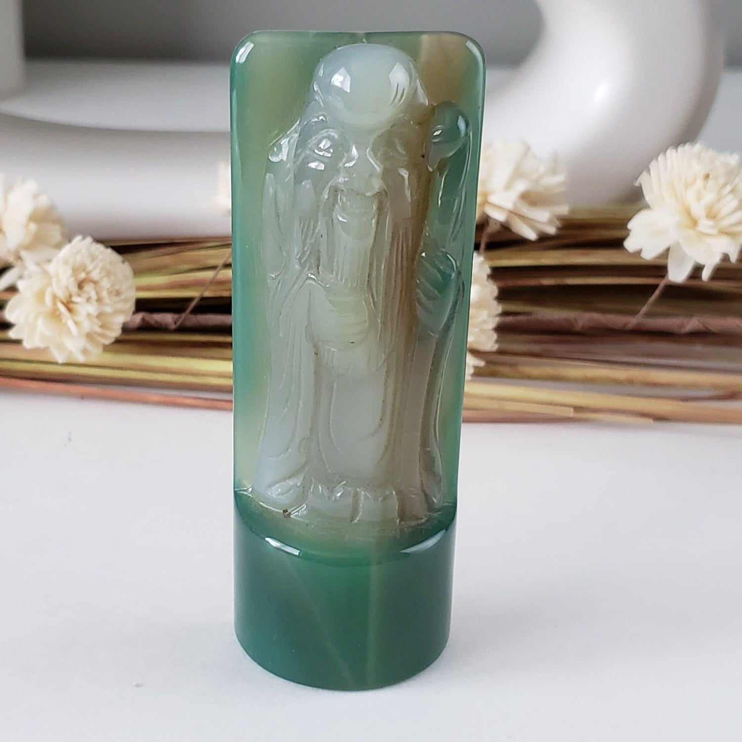 God of Longevity | Unheated Natural Agate | Hand Carved Amulet | 115 grams | China