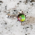 Lotus Belly Ring | Surgical Steel and 925 Silver | Rainbow Crystal