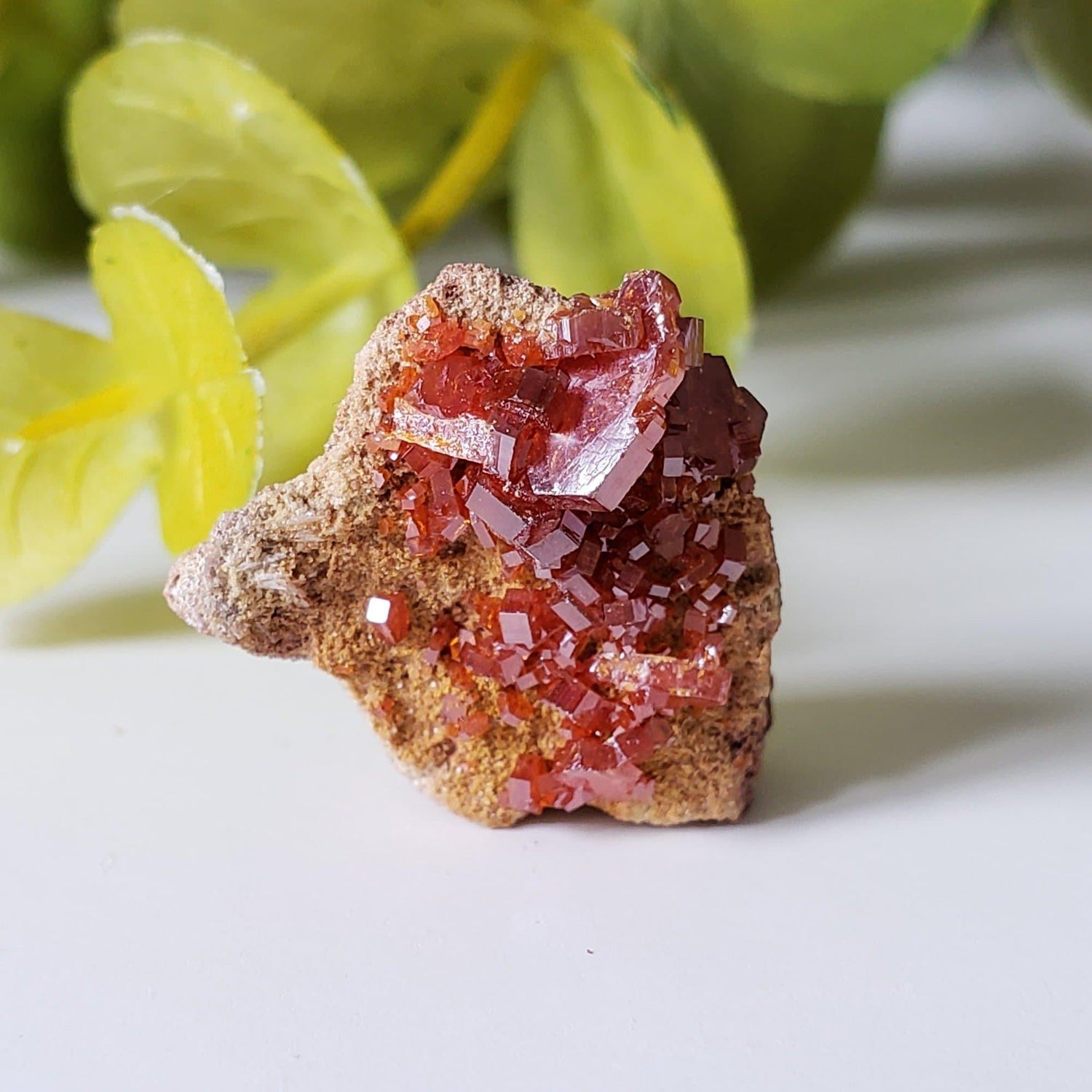Vanadinite on Barite Crystal | Cubic Orange Red Mineral | 15 Ct.