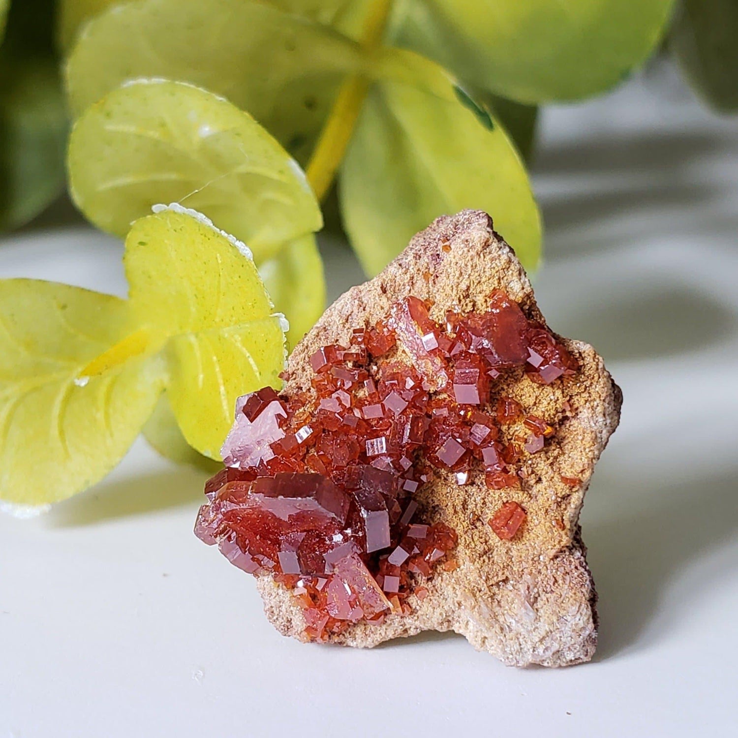 Vanadinite on Barite Crystal | Cubic Orange Red Mineral | 15 Ct.