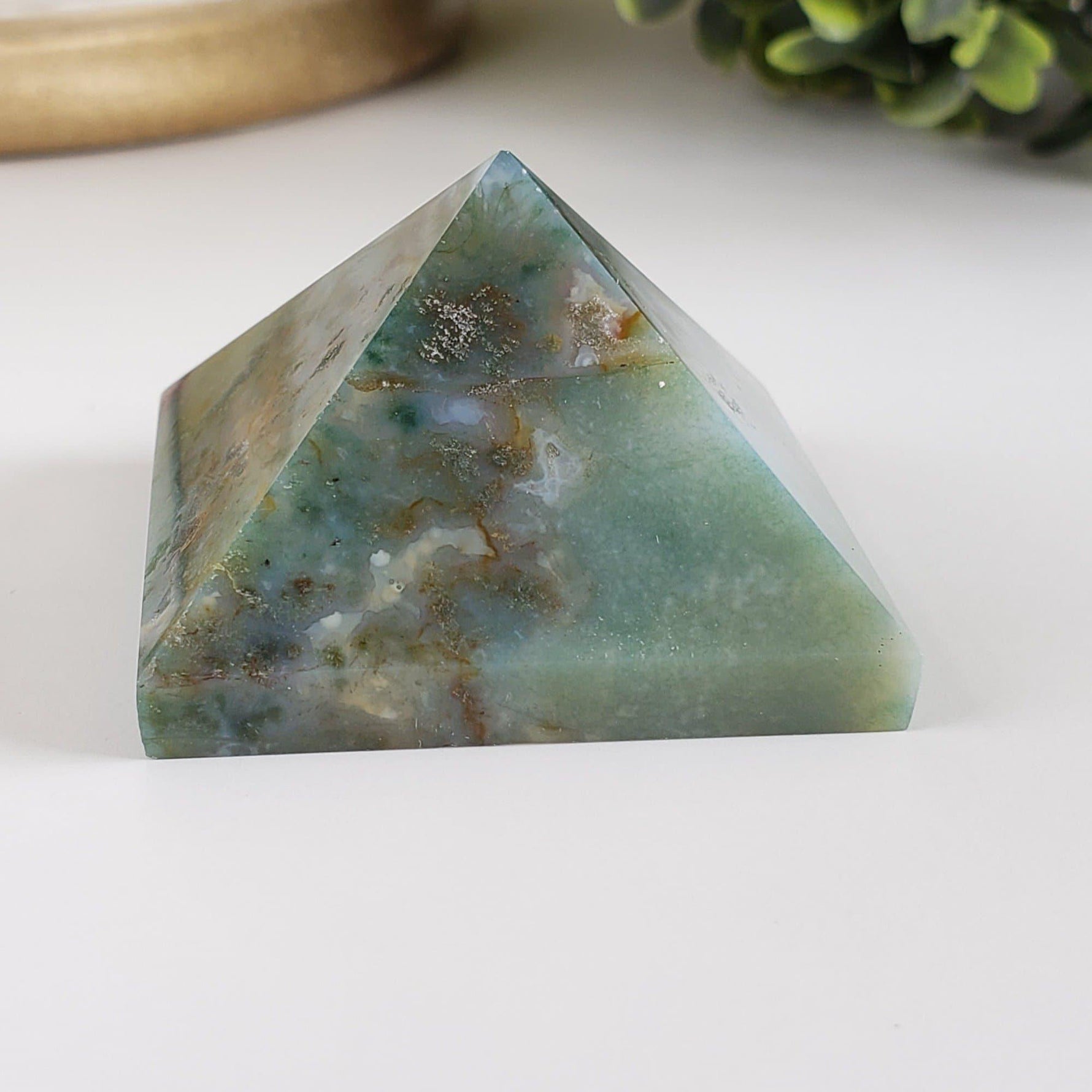 Moss Agate Five Point Pyramid | Multi-Colored