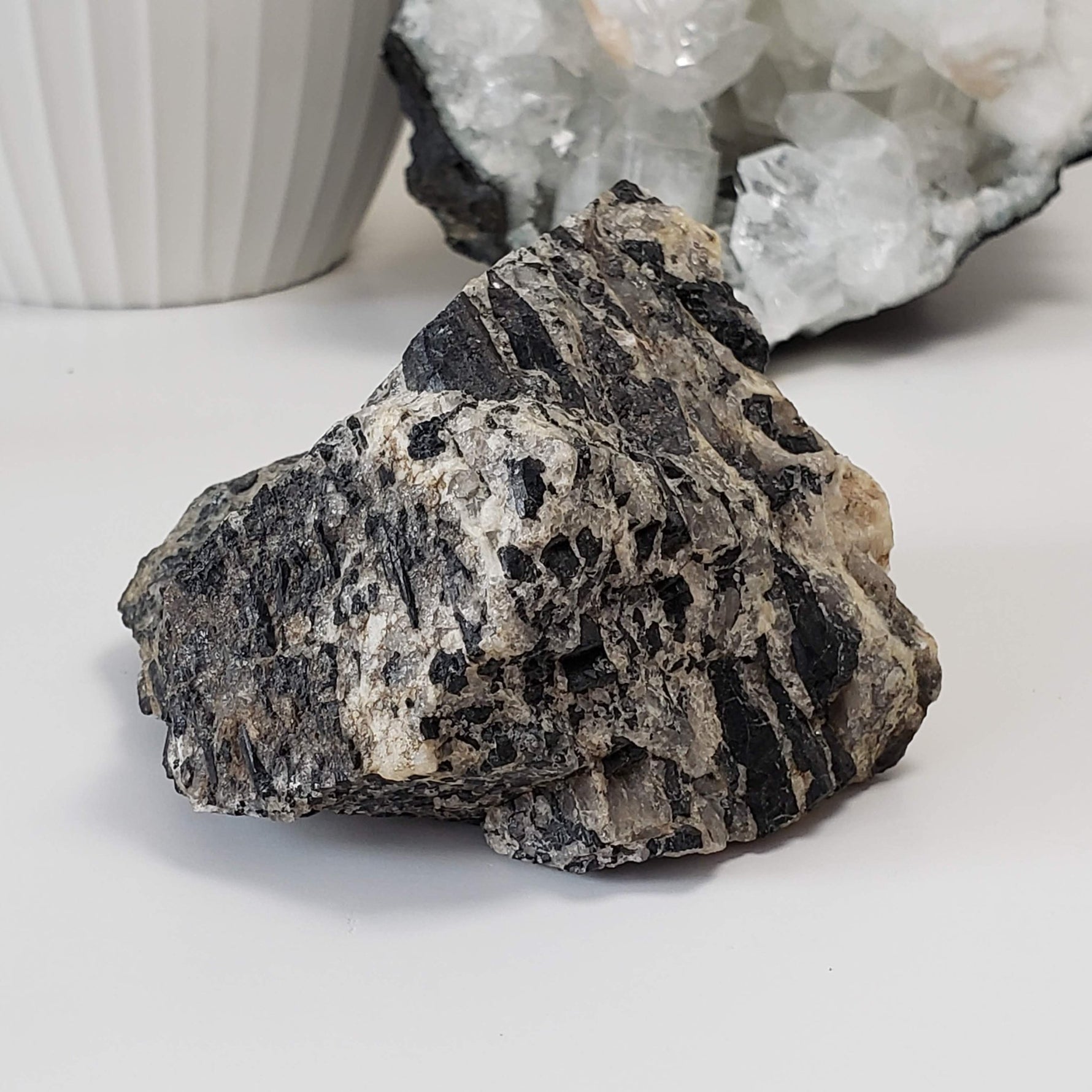 Natural Tourmaline on Quartz | Raw Schorl Crystal | 417.8 grams | Fitchburg, MA, USA