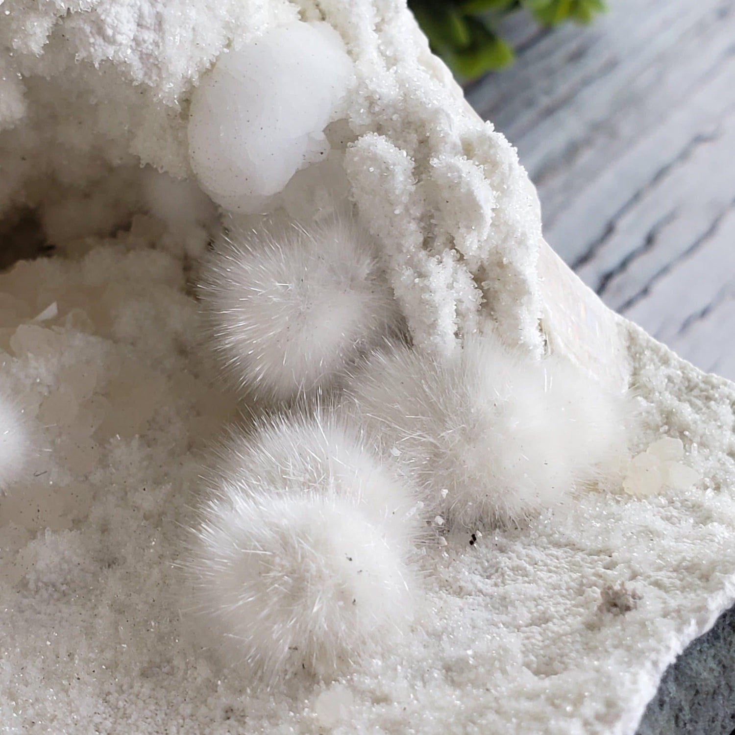  Okenite and Gyrolite on Quartz and Prehnite Geode 3.7 Kg from India 