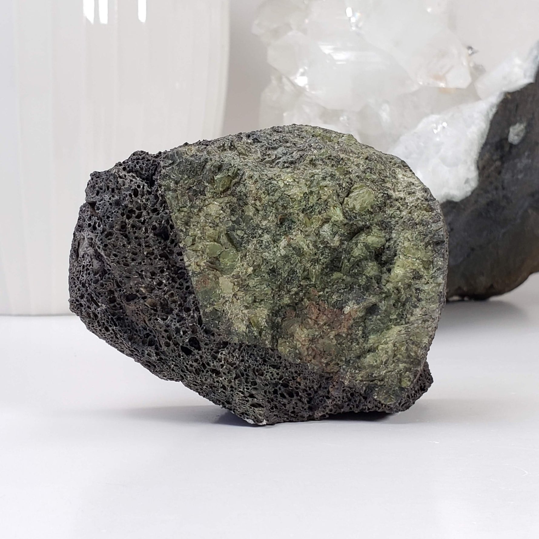 Olivine Volcanic Bomb Slice | Lava Coated Crystal | 222 gr | Mortlake Victoria, Australia