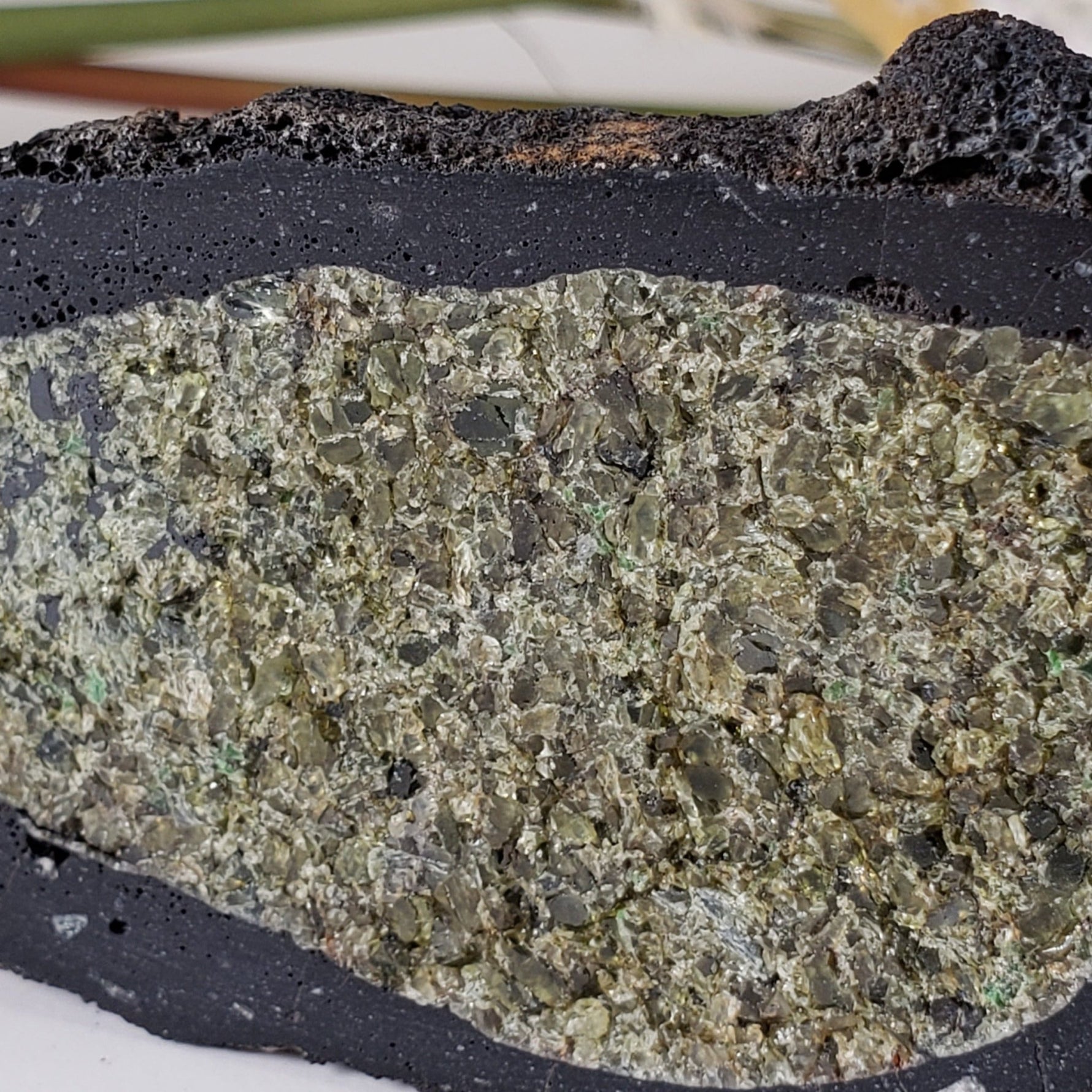  Olivine Volcanic Bomb Slice  83.9 gr from Mortlake Victoria, Australia 