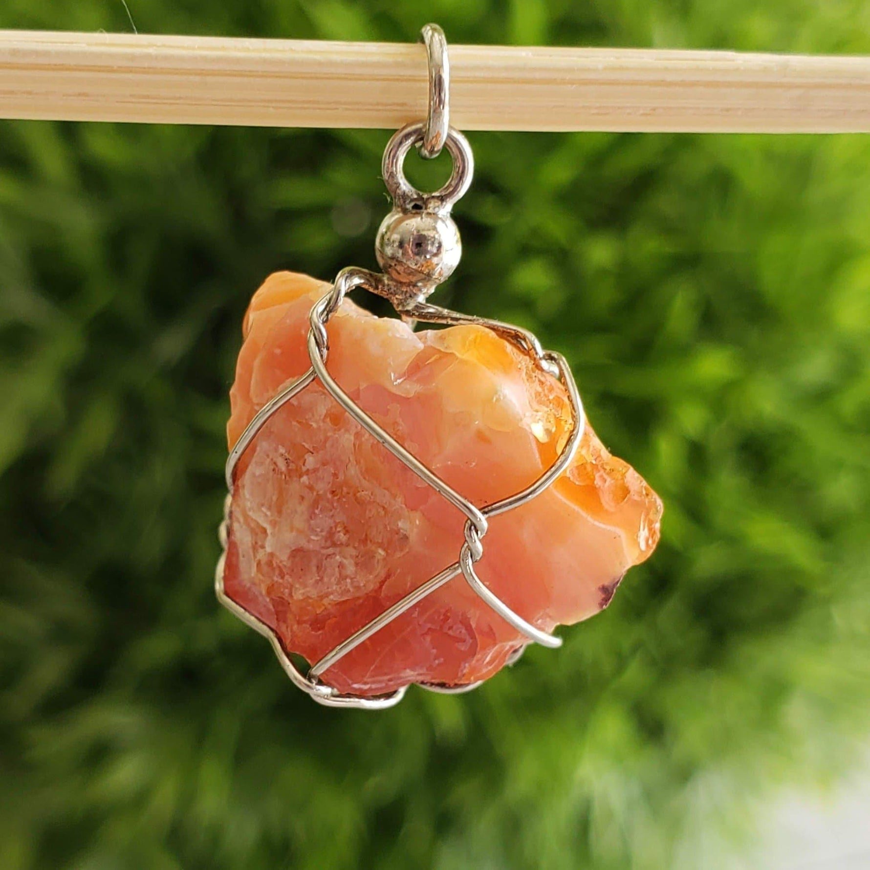 Opal Pendant | 925 Silver Wire Wrapped Pendant | Natural Raw Orange Opal