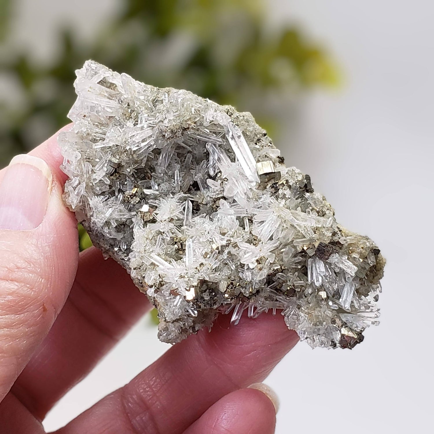 Pyrite on Quartz Crystals | Natural Raw Mineral | 59 Grams | Peru