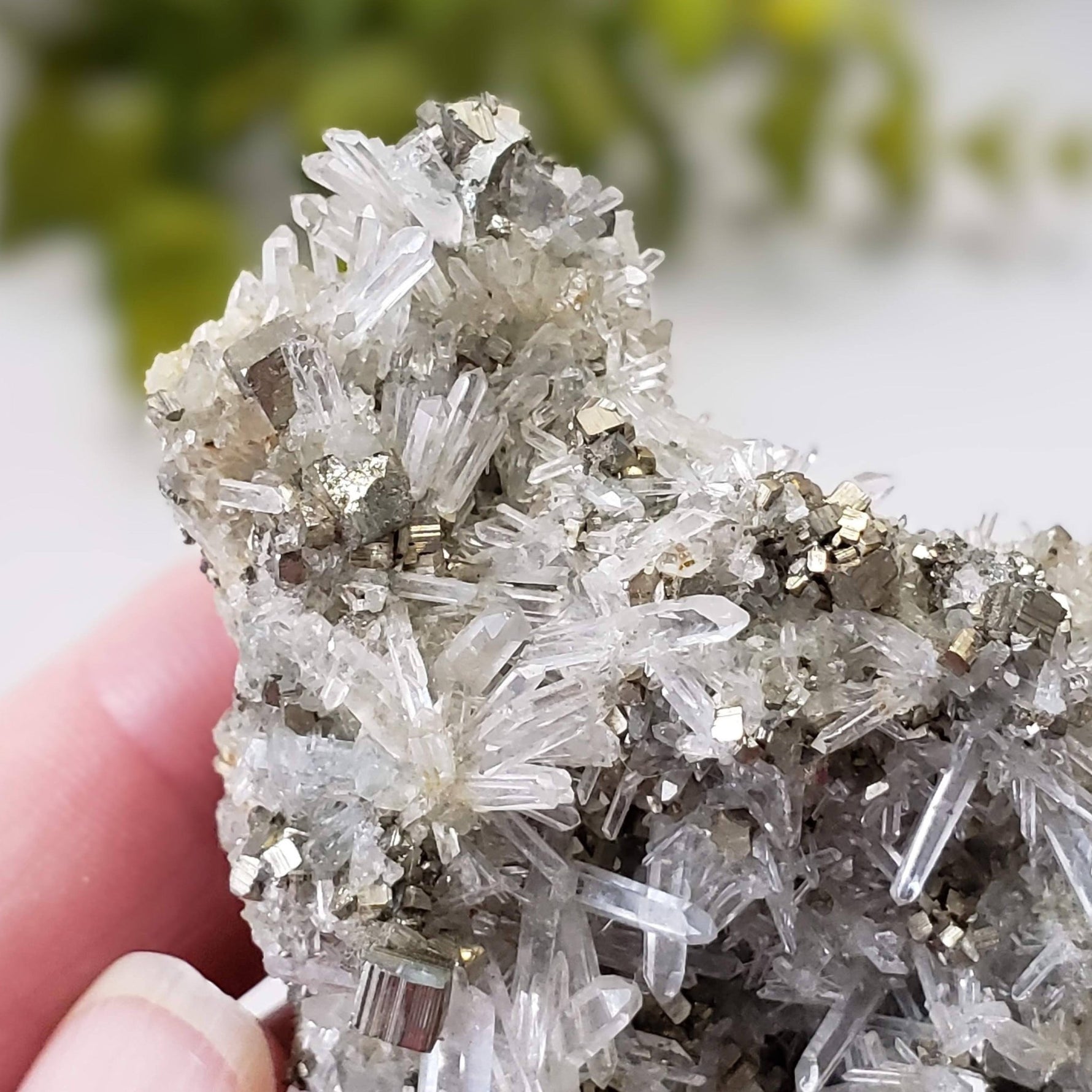 Pyrite on Quartz Crystals | Natural Raw Mineral | 59 Grams | Peru