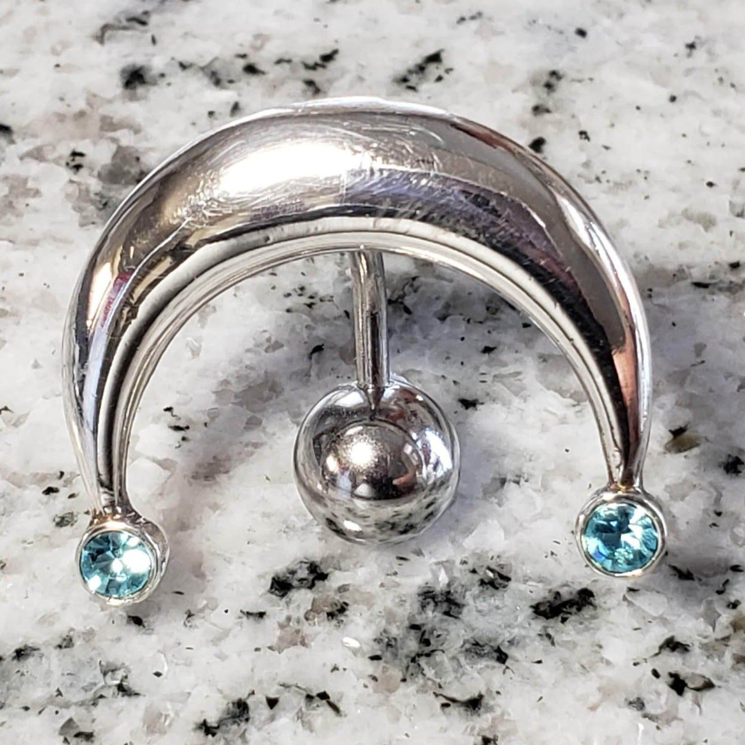 Reverse Belly Ring | Surgical Steel and 925 Silver | Aquamarine Crystal