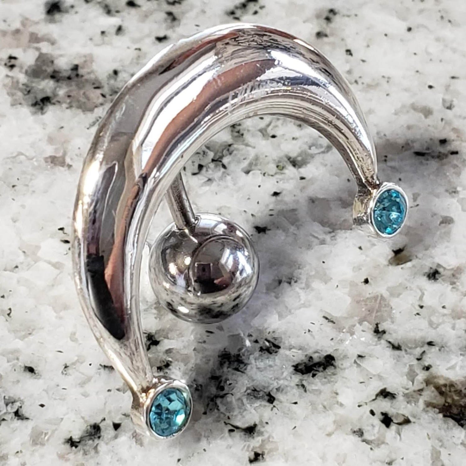Reverse Belly Ring | Surgical Steel and 925 Silver | Aquamarine Crystal
