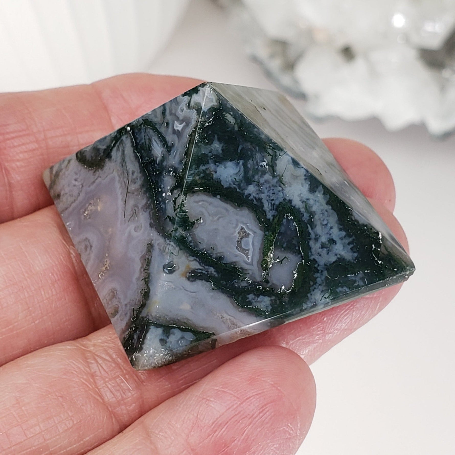 Moss Agate Five Point Pyramid | Green Blue
