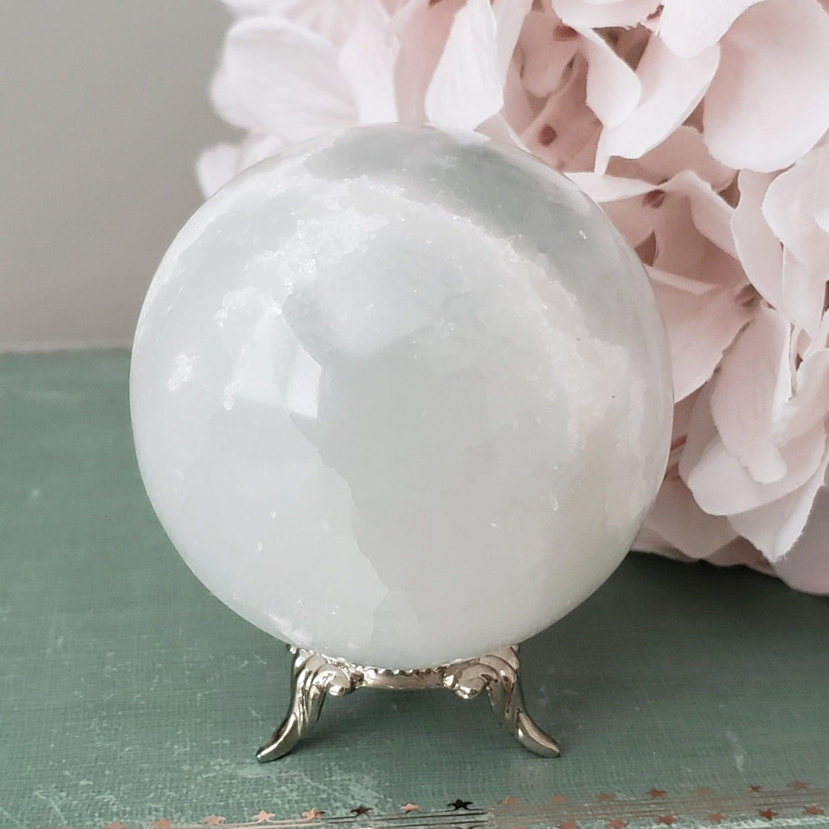 Selenite Satin Spar Sphere | 69 mm, 2.7 in | 398 grams