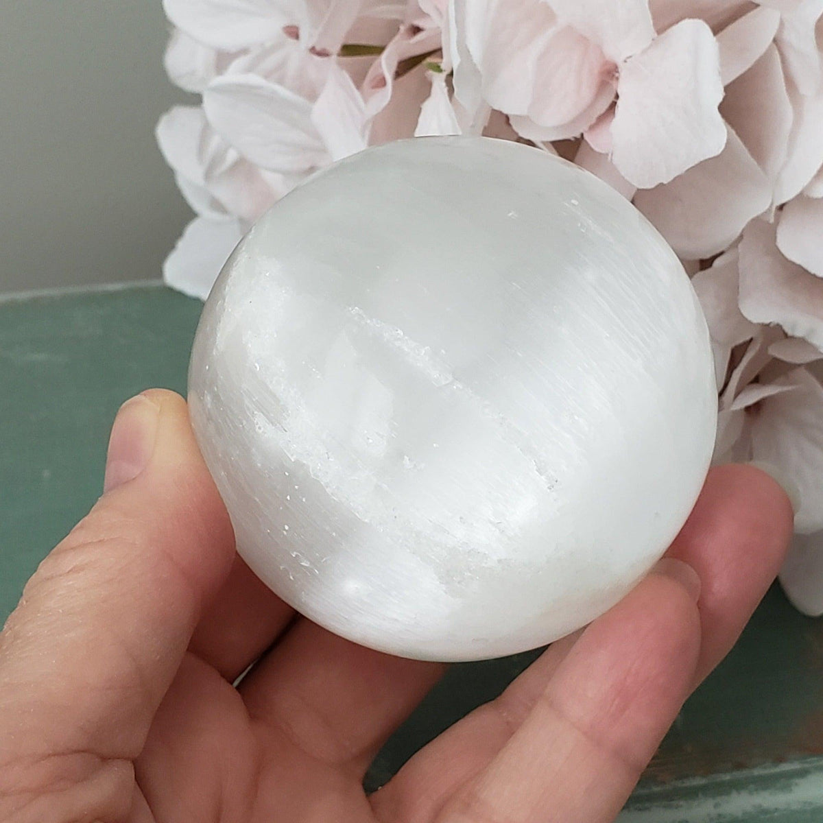 Selenite Satin Spar Sphere | 69 mm, 2.7 in | 398 grams