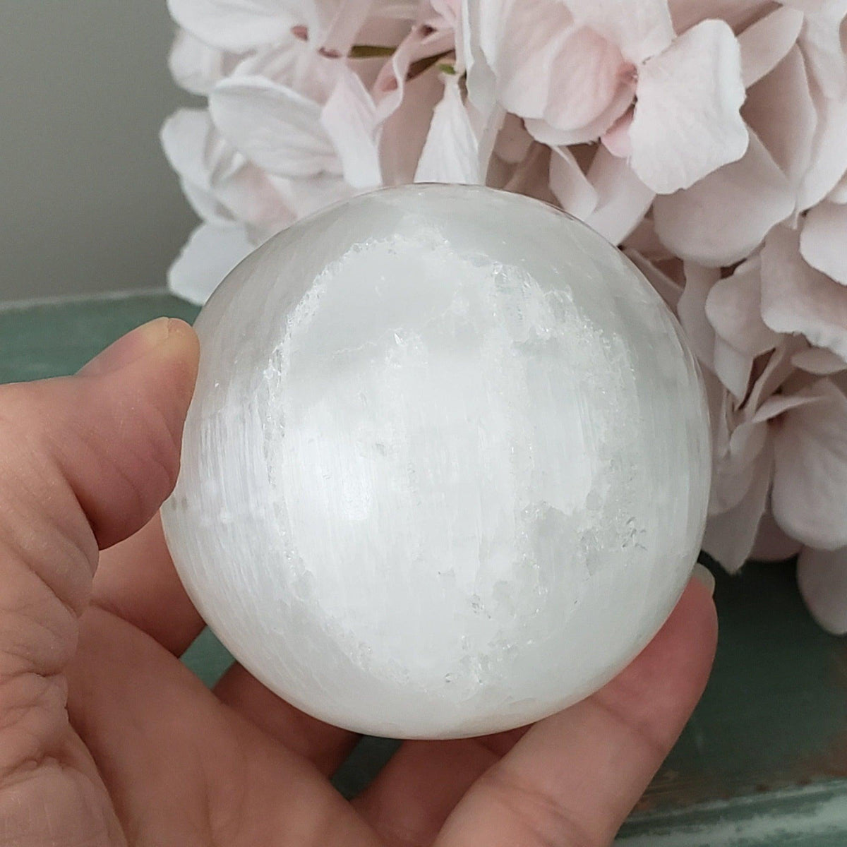 Selenite Satin Spar Sphere | 69 mm, 2.7 in | 398 grams