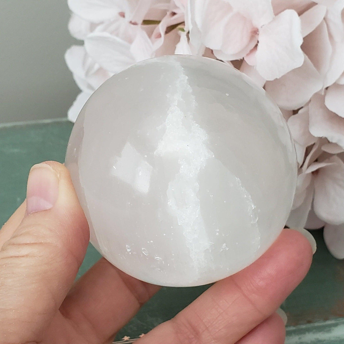 Selenite Satin Spar Sphere | 69 mm, 2.7 in | 398 grams