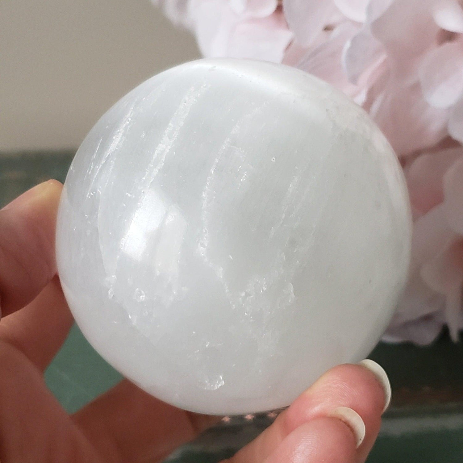 Selenite Satin Spar Sphere | 72 mm, 2.8 in | 465 grams