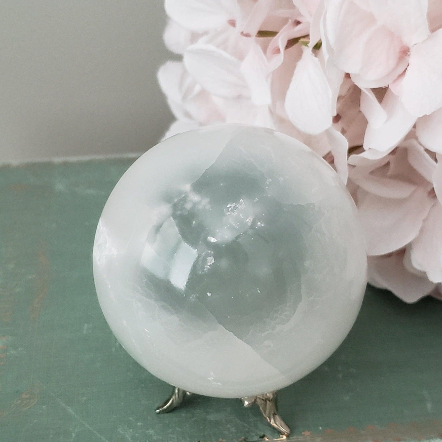  Selenite Satin Spar Sphere 74 mm, 2.9 in 496 grams 