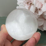  Selenite Satin Spar Sphere 74 mm, 2.9 in 496 grams 