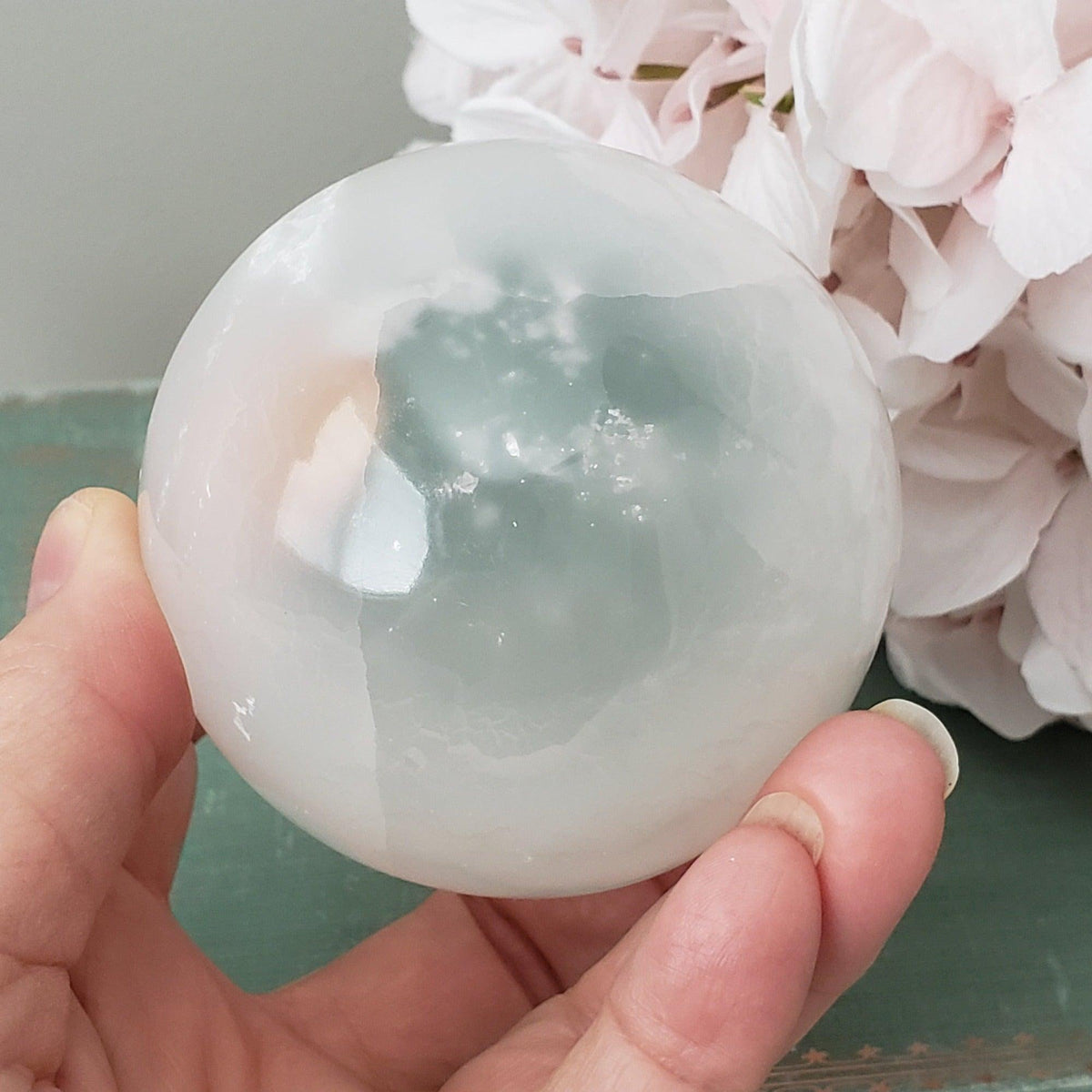  Selenite Satin Spar Sphere 74 mm, 2.9 in 496 grams 