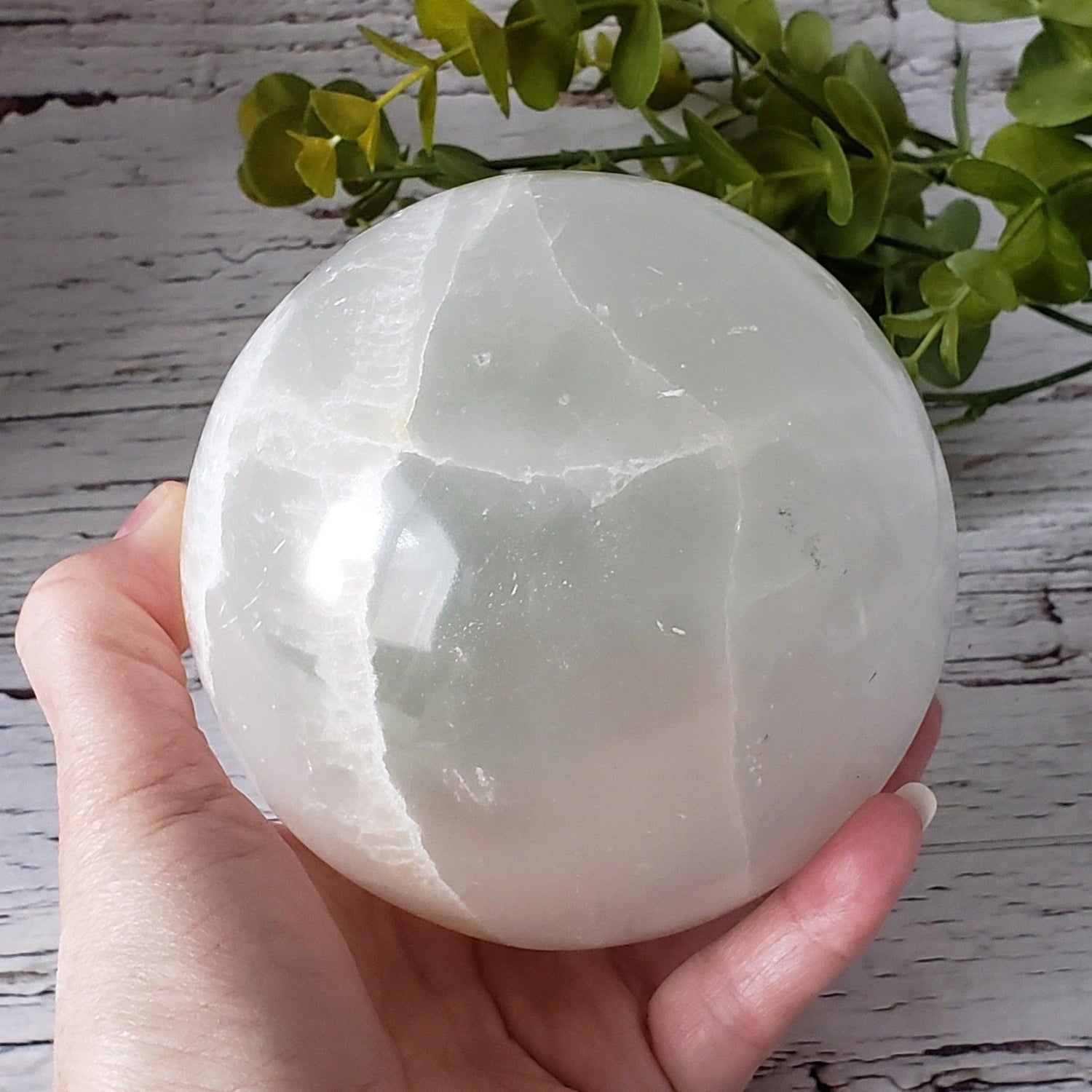  Selenite Satin Spar Sphere 122 mm, 4.8 in, 2.133 kg 