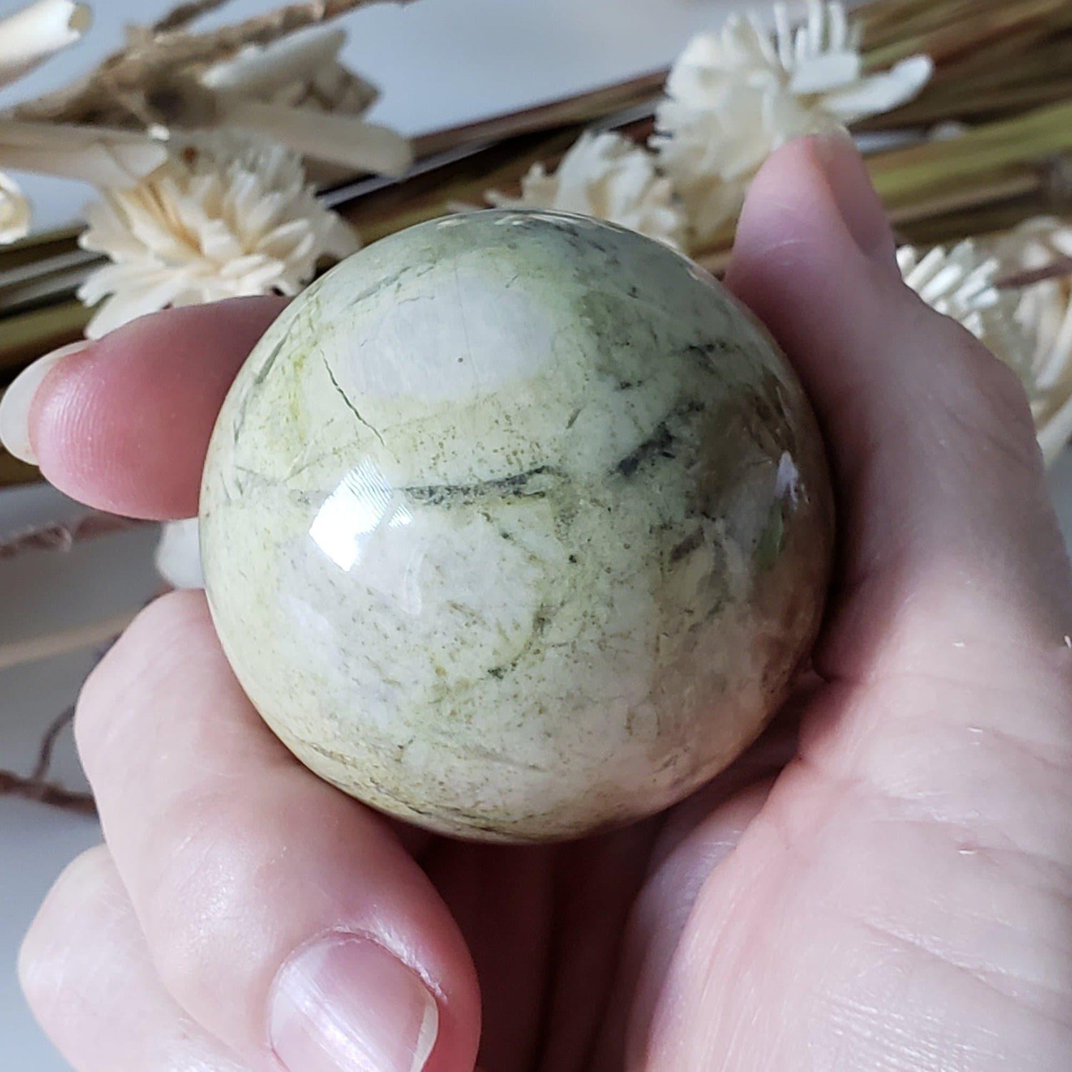 Silver Lace Agate Sphere | Green Gray Brown | 50 mm, 2 in | 198.95 grams