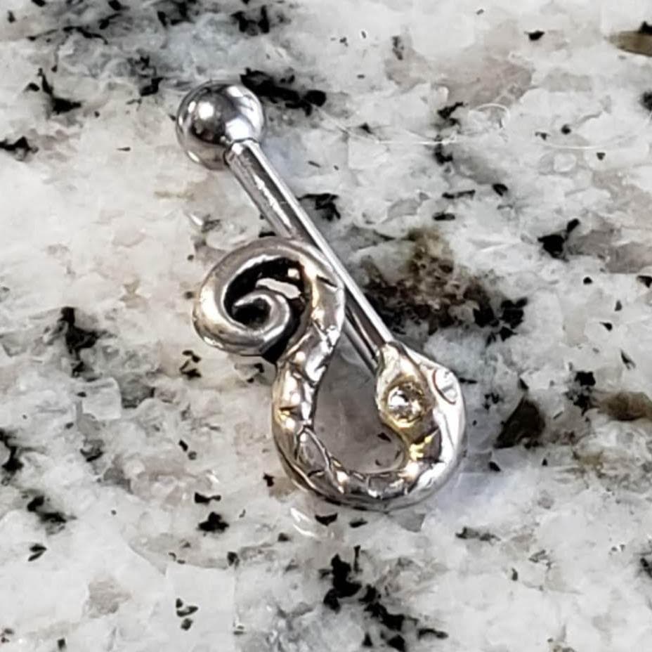 Snake Eyebrow Barbell | Surgical Steel and 925 Silver | White Sapphire Crystal