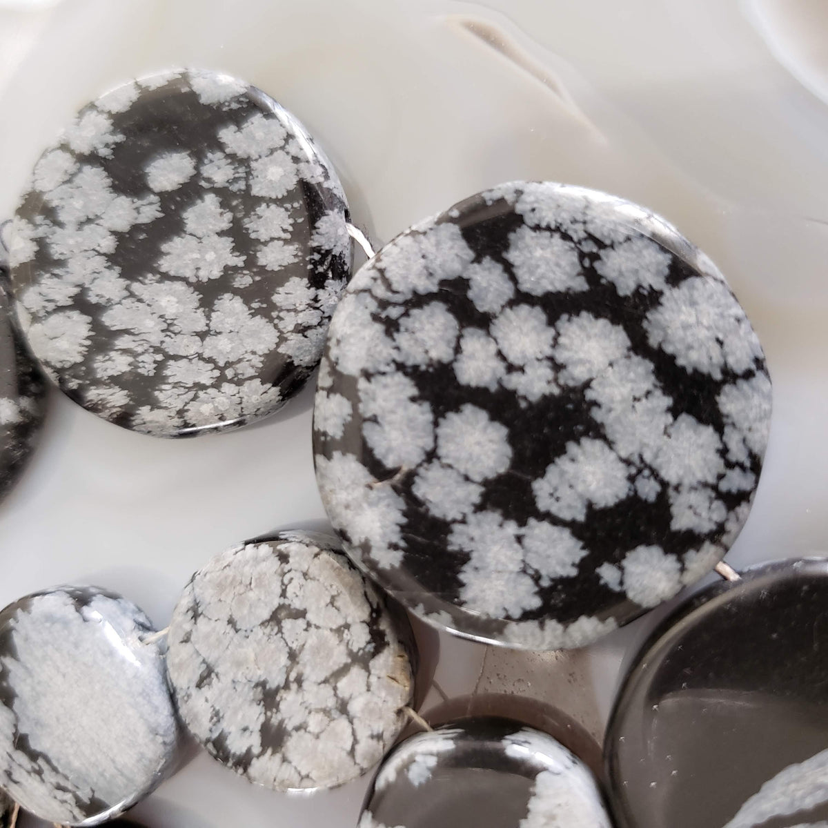 Snowflake Obsidian Gemstone Beads | 43 cm, 17 inch Strand | Coin Shape