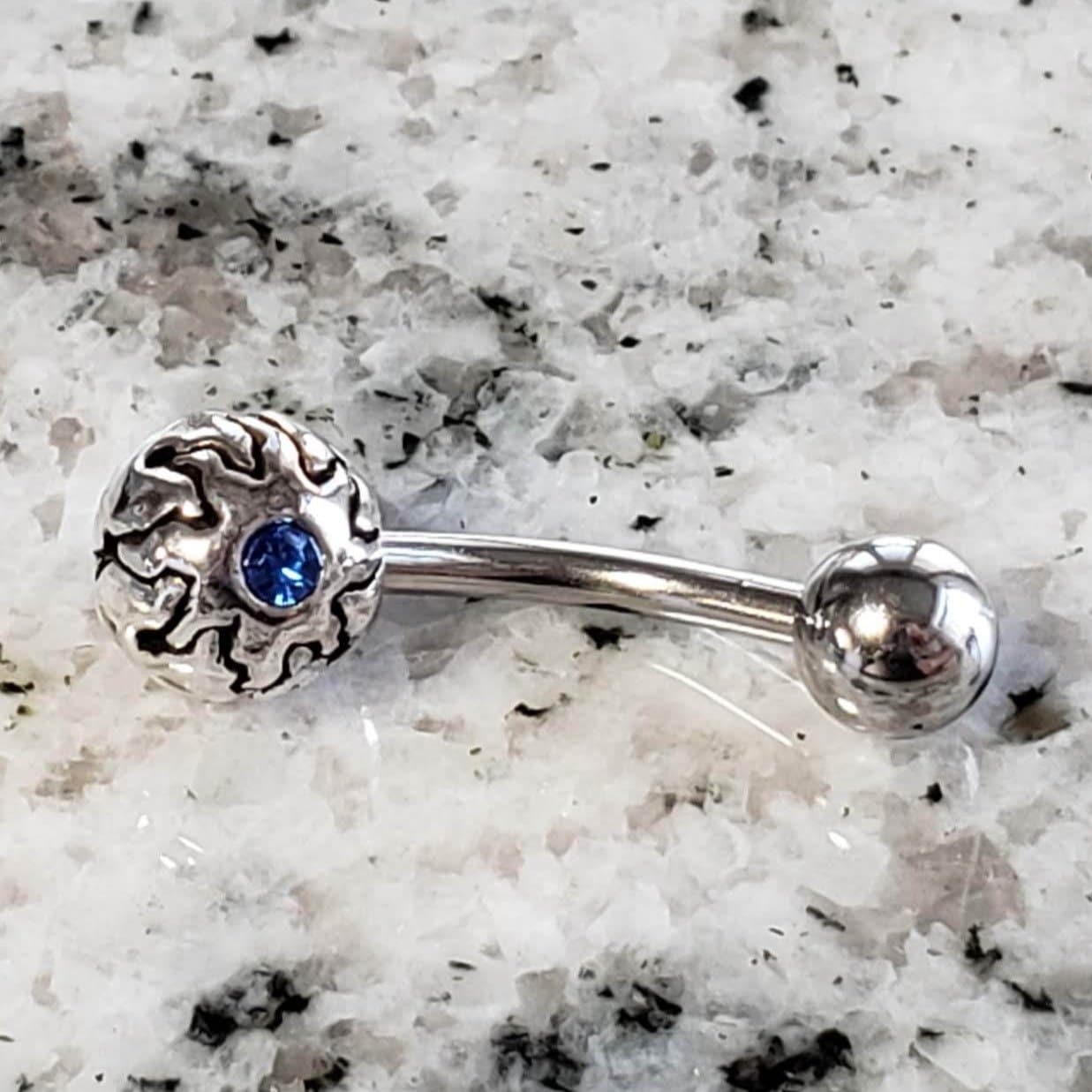 Sunburst Belly Ring | Surgical Steel and 925 Silver | Tanzanite Crystal